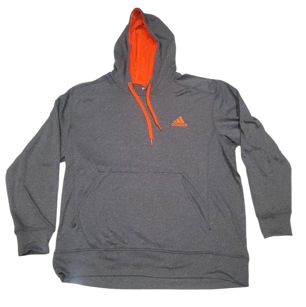 Adidas Men's Charcoal with Orange Accents Go-To Hoodie with Climawarm Size 2XL